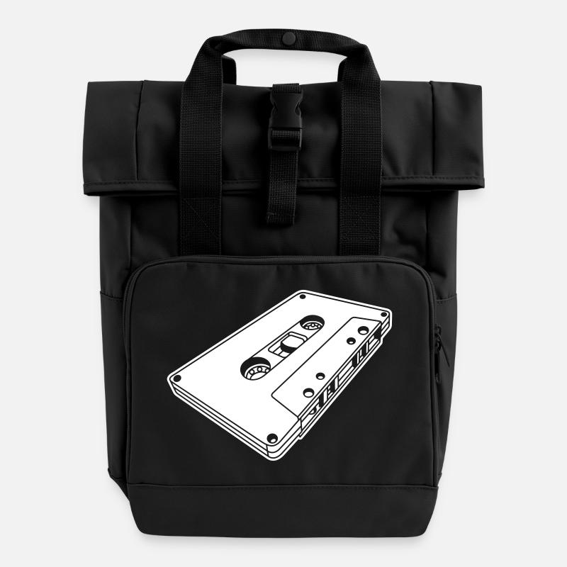 Kassette schräg Retro – Musik Mixtape Design - Rolltop Rucksack mit zwei Griffen - Schwarz