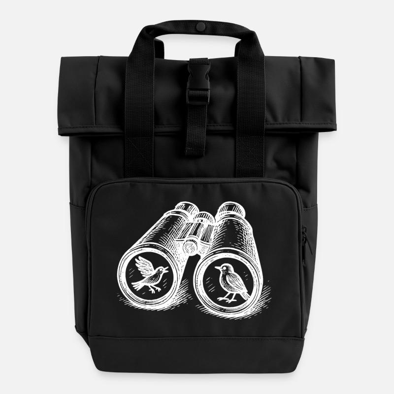 Birdwatching Binocular Vintage Sketch - Roll Top Backpack with Two Handles - black