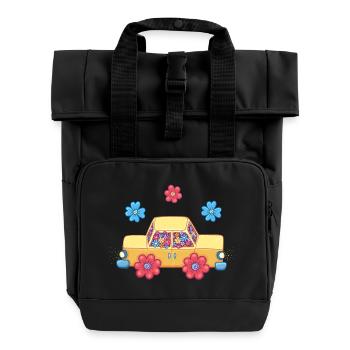 Blumenwagen - Rolltop Rucksack mit zwei Griffen - Schwarz - Vorne