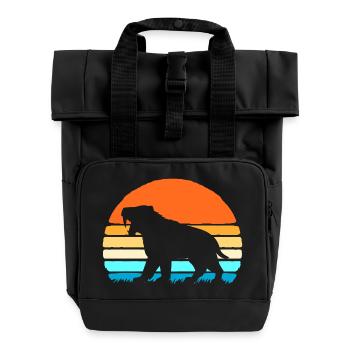 Prehistoric saber-toothed tiger - Roll Top Backpack with Two Handles - black - Front
