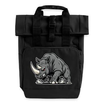 Rhinocéros Puissant Colère Logo Animal Sauvage - Sac à dos Roll Top à deux anses - noir - Devant