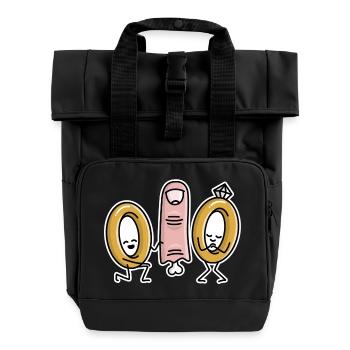 Marriage proposal wedding rings finger engagement - Roll Top Backpack with Two Handles - black - Front