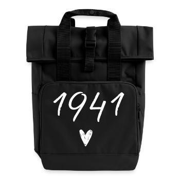 1941 Heart Birthday - Roll Top Backpack with Two Handles - black - Front
