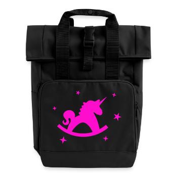 Unicorn Rocking Horse - Roll Top Backpack with Two Handles - black - Front