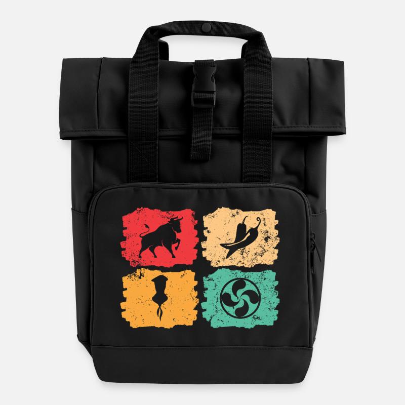 Vintage Basque Country – Solar Pulse - Roll Top Backpack with Two Handles - black