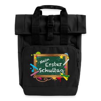 Bunte Schultafel mit fröhlicher Typografie - Rolltop Rucksack mit zwei Griffen - Schwarz - Vorne