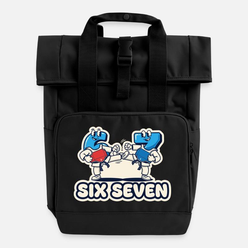 67 Six Seven Meme Drôle Cadeau - Sac à dos Roll Top à deux anses - noir