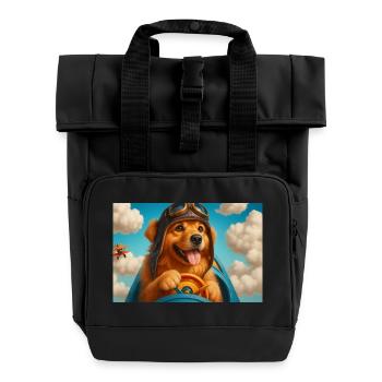 Pilotenhund im Retro-Cockpit - Rolltop Rucksack mit zwei Griffen - Schwarz - Vorne