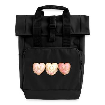 Trio MAMAN Cœurs d’Or, Esthétique Cœur Rose Or - Sac à dos Roll Top à deux anses - noir - Devant
