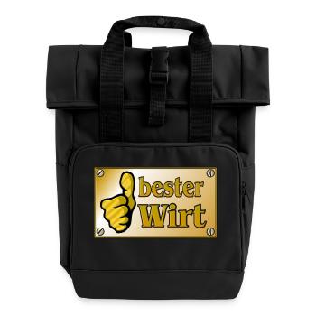 Vom Grafik Designer---Messingschild - bester Wirt - Rolltop Rucksack mit zwei Griffen - Schwarz - Vorne