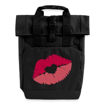 Kussmund mit Herz - Rolltop Rucksack mit zwei Griffen - Schwarz - Vorne