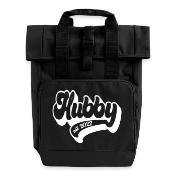 Hubby Est. 2022 - Future Husband, Engagement Party - Roll Top Backpack with Two Handles - black - Front