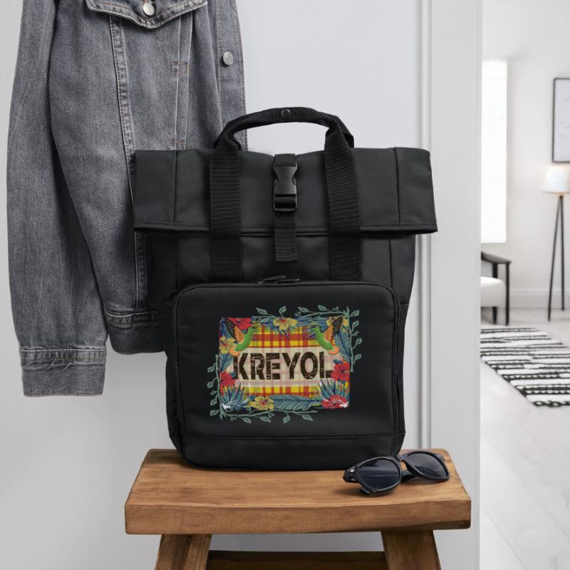 Schöne Geschenkidee KREYOL ODER KREOLISCHE Madras Rolltop Rucksack mit zwei Griffen