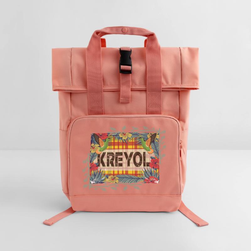 Schöne Geschenkidee KREYOL ODER KREOLISCHE Madras Rolltop Rucksack mit zwei Griffen