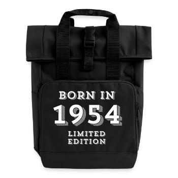 1954, year of birth, date of birth - Roll Top Backpack with Two Handles - black - Front