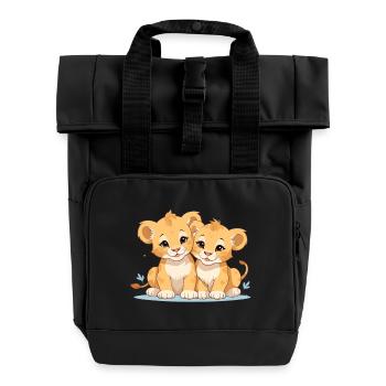 Lion cubs - Roll Top Backpack with Two Handles - black - Front
