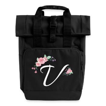 Lettre v fleurs - Sac à dos Roll Top à deux anses - noir - Devant