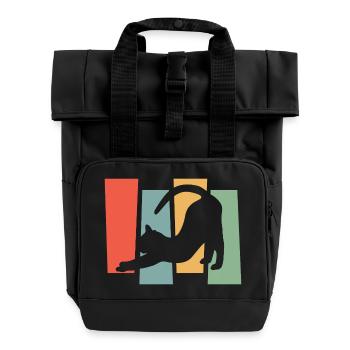 Katzen-Silhouette vor Farbblöcken - Rolltop Rucksack mit zwei Griffen - Schwarz - Vorne