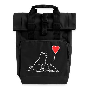 Katze und Maus mit Herzbalon - Rolltop Rucksack mit zwei Griffen - Schwarz - Vorne