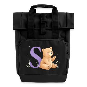 S Bear Alphabet Picture with Teddy Bear - Roll Top Backpack with Two Handles - black - Front