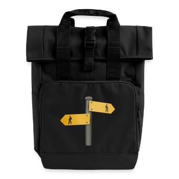 Hiking sign signpost signpost - Roll Top Backpack with Two Handles - black - Front