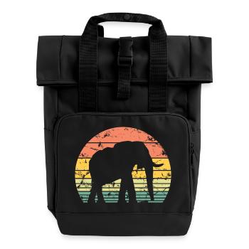 Elephant Retro Silhouette Wildlife Elephant Lover - Roll Top Backpack with Two Handles - black - Front