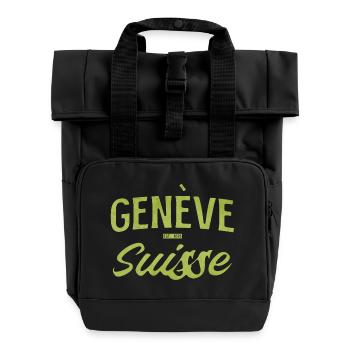 Genève Suisse Vintage Font - Roll Top Backpack with Two Handles - black - Front
