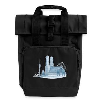 Horizon de Munich - Aquarelle peinte à la main - Sac à dos Roll Top à deux anses - noir - Devant
