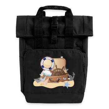 Maritime suitcase – nautical holiday design - Roll Top Backpack with Two Handles - black - Front