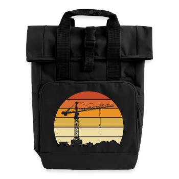 Crane Operator Retro Design – Construction Site & Construction Crane - Roll Top Backpack with Two Handles - black - Front