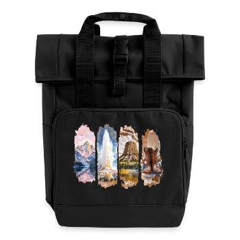 Wyoming USA Reise – Natur, Abenteuer, Yellowstone - Rolltop Rucksack mit zwei Griffen - Schwarz - Vorne