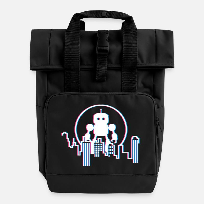 Robot City Skyline – 3D Science-Fi Future Design - Sac à dos Roll Top à deux anses - noir