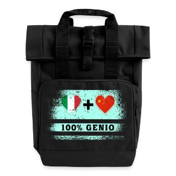 Italie et Chine 100% drapeau de génie - Sac à dos Roll Top à deux anses - noir - Devant