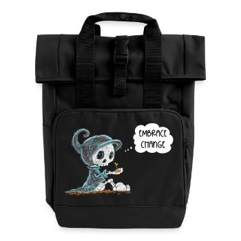 Skelett Hält Pflanze Hoffnung Entstehung Spruch - Rolltop Rucksack mit zwei Griffen - Schwarz - Vorne