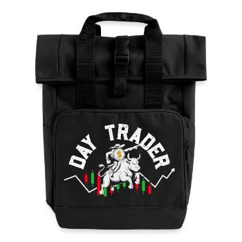 Stock Exchange Crypto Stock Market Trader Investor - Roll Top Backpack with Two Handles - black - Front