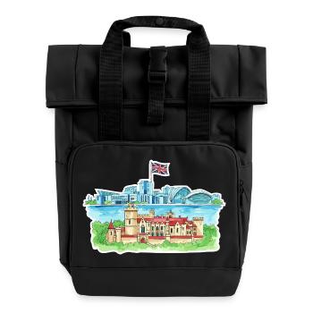 Cardiff Skyline Castle Millennium Centre Wales Kunst - Rolltop Rucksack mit zwei Griffen - Schwarz - Vorne
