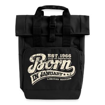 Born in January 1966 - Birthday - Gift - Roll Top Backpack with Two Handles - black - Front