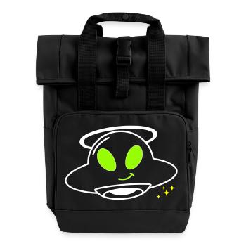 Cute Alien UFO Pilot Kawaii Vector - Roll Top Backpack with Two Handles - black - Front