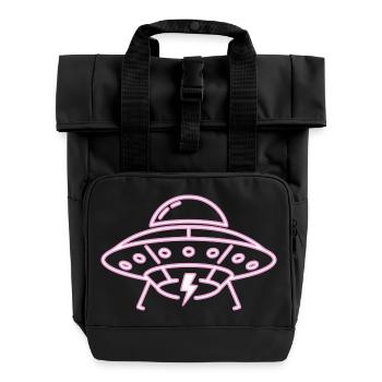 UFO Neon Pink Lightning Party Techno Vector - Roll Top Backpack with Two Handles - black - Front