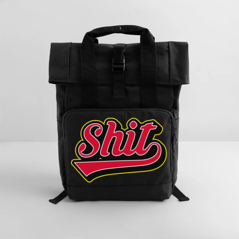Shit Word Script Logo Roll Top Backpack with Two Handles