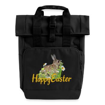 Happy Easter rabbit - Roll Top Backpack with Two Handles - black - Front