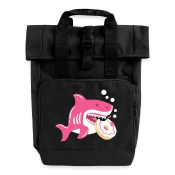 Donut und Hai - Rolltop Rucksack mit zwei Griffen - Schwarz - Vorne