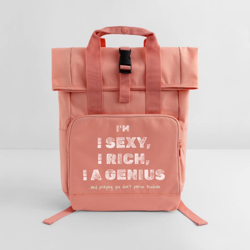 Boolean Joke – Funny Dev Tee Roll Top Backpack with Two Handles