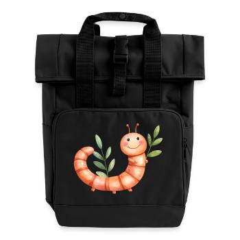 Fröhliche Larve mit Blättern vor dem Hintergrund der Pflanzen - Rolltop Rucksack mit zwei Griffen - Schwarz - Vorne