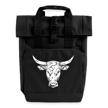 Bull Head Silhouette Design - Roll Top Backpack with Two Handles - black - Front