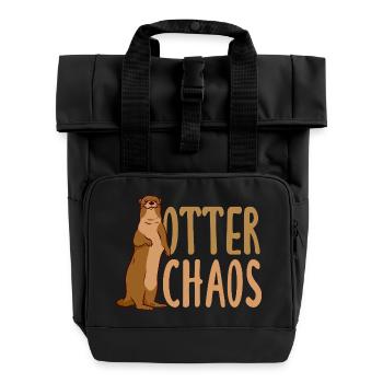Pun Sea Otter Cartoon - Roll Top Backpack with Two Handles - black - Front