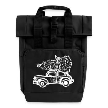 Vintage Auto mit Weihnachtsbaum - Rolltop Rucksack mit zwei Griffen - Schwarz - Vorne