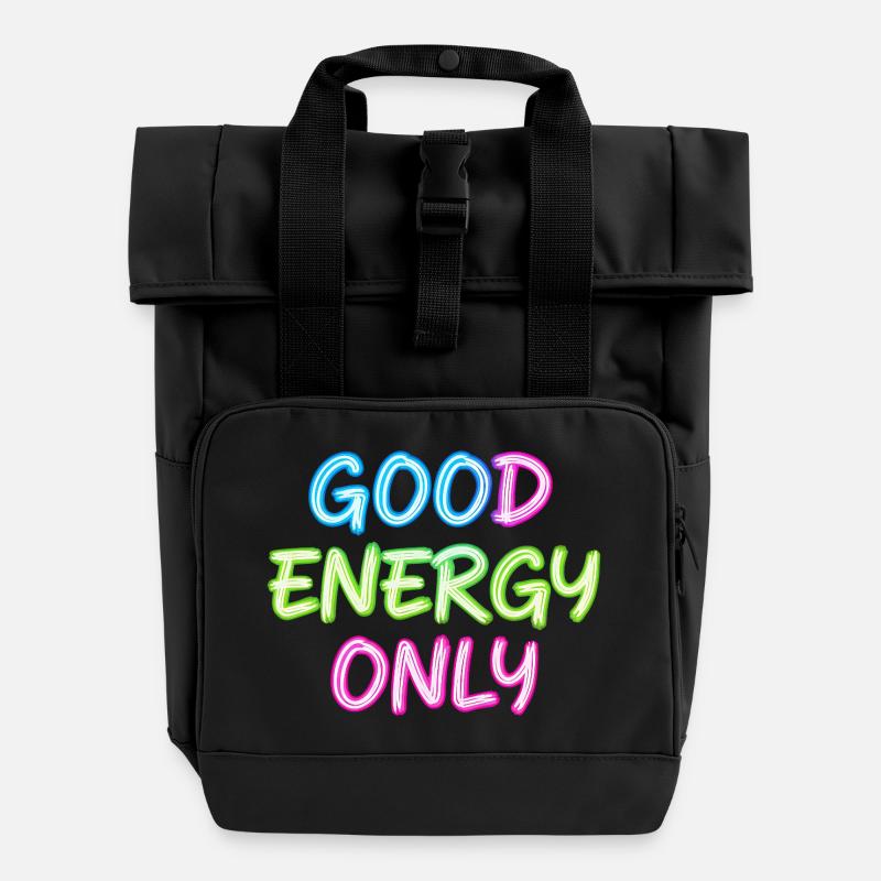Neon Schriftzug Gute Energie Nur - Rolltop Rucksack mit zwei Griffen - Schwarz