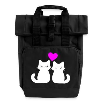 Katzen Verliebt Paar - Roll Top Backpack with Two Handles - black - Front