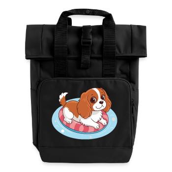 Summer Buoy Swimmer Puppy - Roll Top Backpack with Two Handles - black - Front